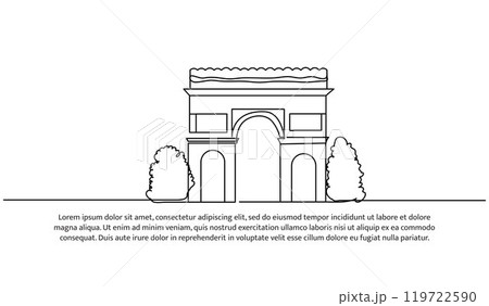 Continuous one line design of arc de triomphe de l'Etoile.Minimalist style vector illustration on white background. 119722590