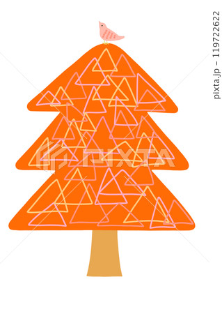 三角模様のある紅葉した木と鳥 119722622