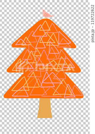 三角模様のある紅葉した木と鳥 119722622