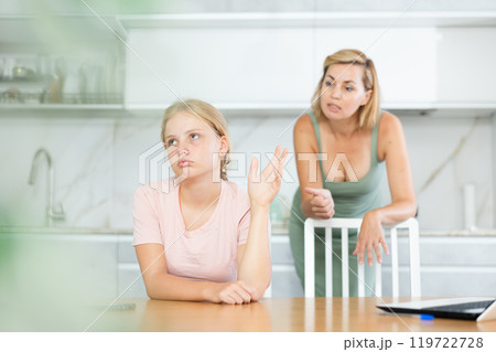 Angry mother yells at teenage girl sad daughter Angry mother yells at teenage girl sad daughter 119722728