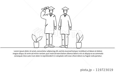 Continuous one line design of school graduation. Minimalist style vector illustration on white background. 119723019