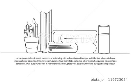 Continuous one line design of School equipment. Minimalist style vector illustration on white background. 119723034