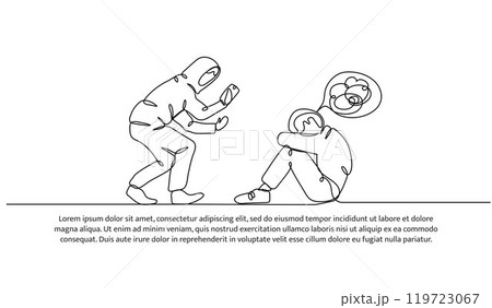 Continuous one line design of bullying for social media photos. Minimalist style vector illustration on white background. 119723067