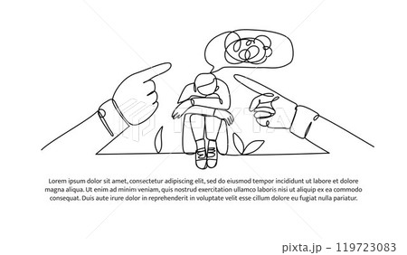 Continuous one line design of self anxlety in bullying. Minimalist style vector illustration on white background. Continuous one line design of self anxlety in bullying. Minimalist style vector illustration on white background. 119723083