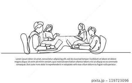 Continuous one line design of hold meeting together. Minimalist style vector illustration on white background. 119723096