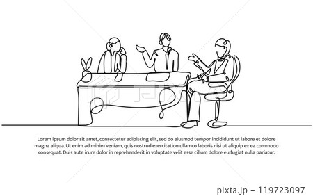 Continuous one line design of have a discussion together. Minimalist style vector illustration on white background. 119723097