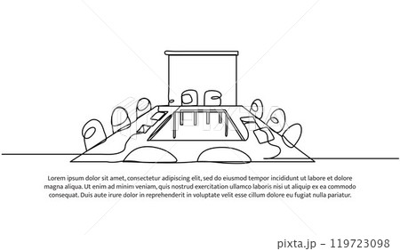 Continuous one line design of meeting room. Minimalist style vector illustration on white background. 119723098