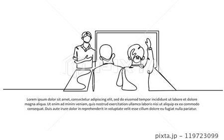 Continuous one line design of is making a presentation. Minimalist style vector illustration on white background. Continuous one line design of is making a presentation. Minimalist style vector illustration on white background. 119723099