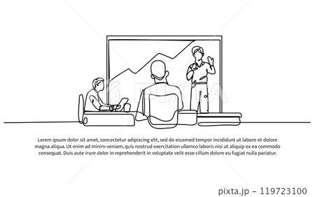 Continuous one line design of is making a presentation. Minimalist style vector illustration on white background. Continuous one line design of is making a presentation. Minimalist style vector illustration on white background. 119723100