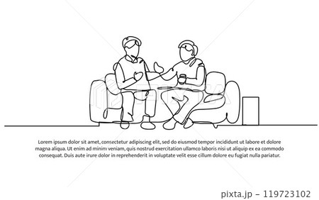 Continuous one line design of seminar. Minimalist style vector illustration on white background. Continuous one line design of seminar. Minimalist style vector illustration on white background. 119723102