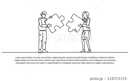 Continuous one line design of cooperation. Minimalist style vector illustration on white background. Continuous one line design of cooperation. Minimalist style vector illustration on white background. 119723155