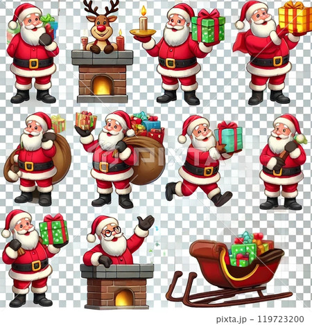 プレゼントを運ぶサンタたち！ワイドサイズのクリスマスイラスト 119723200