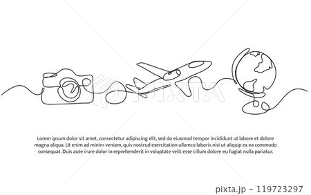 Continuous one line design of travel photos around the world. Minimalist style vector illustration on white background. Continuous one line design of travel photos around the world. Minimalist style vector illustration on white background. 119723297