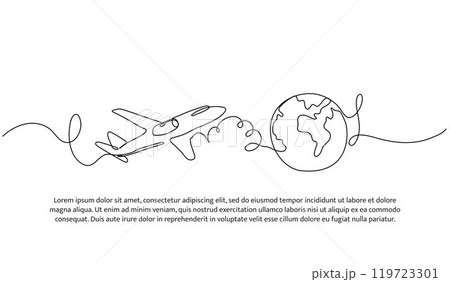 Continuous one line design of dreams of traveling the world. Minimalist style vector illustration on white background. 119723301