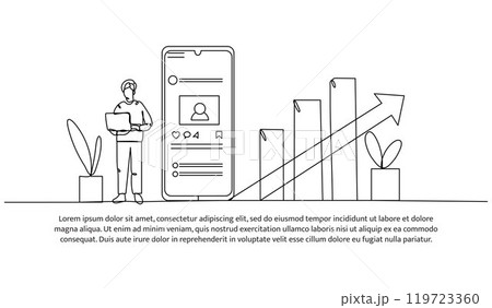 Continuous one line design of growth diagram. Minimalist style vector illustration on white background. 119723360
