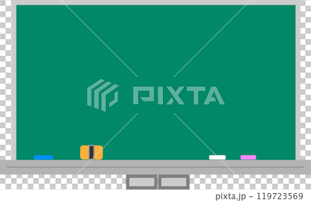 綠色黑板、粉筆和黑板擦的插圖 119723569