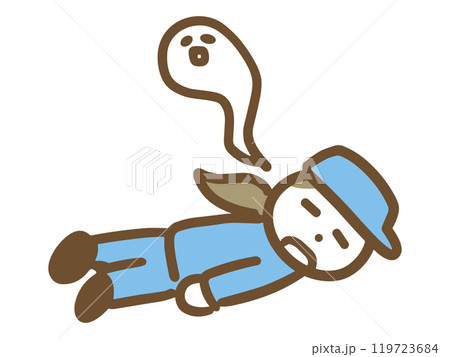 ぐったりと倒れている作業員の若い女性(全身) 119723684