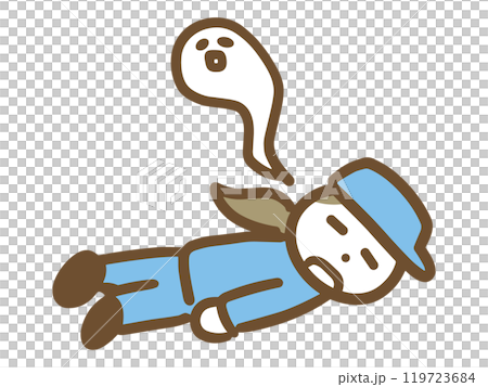 ぐったりと倒れている作業員の若い女性(全身) 119723684