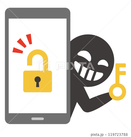 スマホのセキュリティーを解除する悪人のイラスト 119723788