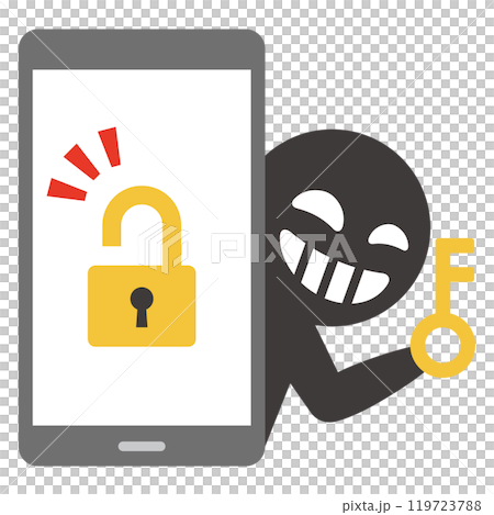 スマホのセキュリティーを解除する悪人のイラスト 119723788