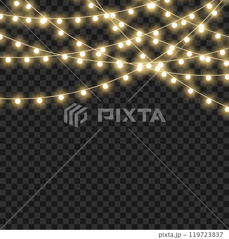 LED Christmas garlands for holiday decoration on transparent background. Vector LED Christmas garlands for holiday decoration on transparent background. Vector 119723837
