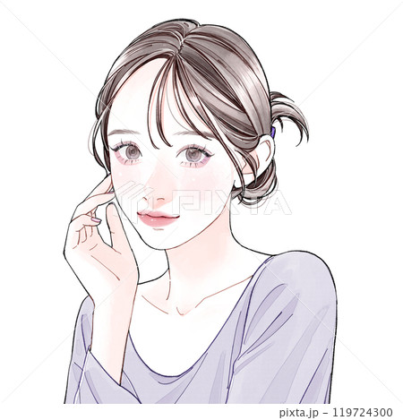 右頬に手を添えている女性 119724300