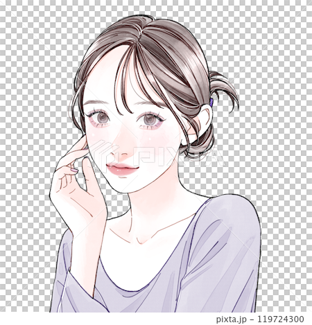 Woman with hand on right cheek 119724300