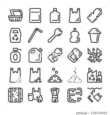 プラスチックのリサイクルに関するアイコンセット 119724422