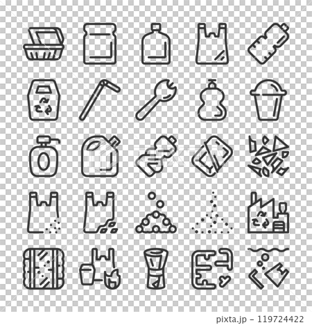 プラスチックのリサイクルに関するアイコンセット 119724422