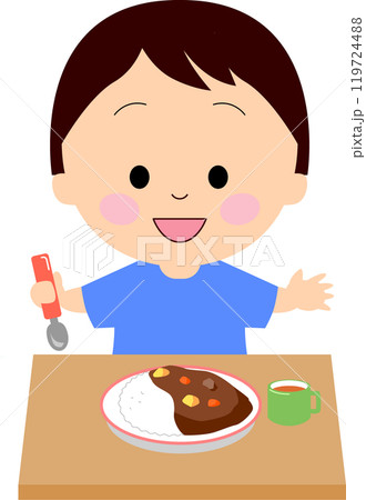 カレーを食べる男の子 119724488