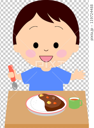 Boy eating curry 119724488