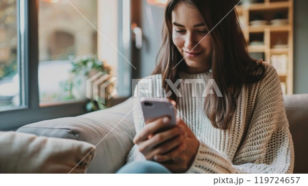A person receiving a message from a loved one...のイラスト素材 [119724657] - PIXTA