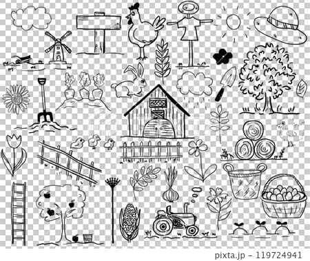 農場生活の手描きイラストセット(背景透過PNG) 農場生活の手描きイラストセット(背景透過PNG) 119724941