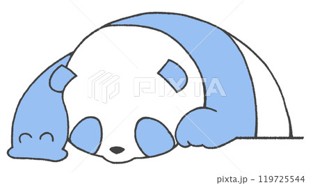 上からのぞき込み、手を伸ばすパンダ(黒色の線に青色) 119725544