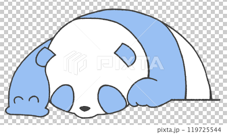 上からのぞき込み、手を伸ばすパンダ(黒色の線に青色) 119725544