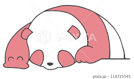 上からのぞき込み、手を伸ばすパンダ(黒色の線に赤色) 119725545