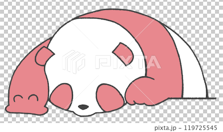 上からのぞき込み、手を伸ばすパンダ(黒色の線に赤色) 119725545