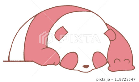 上からのぞき込み、手を伸ばすパンダ(赤色) 上からのぞき込み、手を伸ばすパンダ(赤色) 119725547
