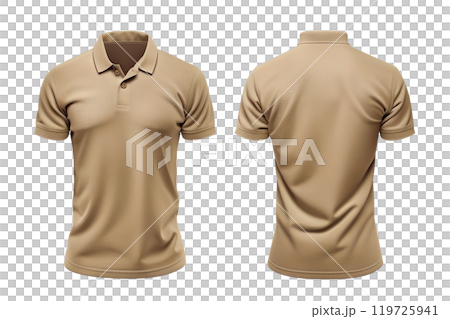 AI-generated item. Beige polo shirt mock-up, front and back view on transparent background. 119725941