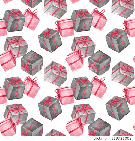 Seamless pattern with gift boxes. Design for sale background, wrapping paper, cards, textile. 119726008