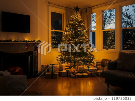 クリスマスツリーと沢山のプレゼント 119726032