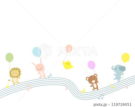 風船にぶら下がる動物たちのイラスト 119726051
