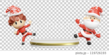 3d podium empty with santa claus and santa girl isolated. poster or happiness cards, merry christmas, festive New Year concept, 3d render illustration 3d podium empty with santa claus and santa girl isolated. poster or happiness cards, merry christmas, festive New Year concept, 3d render illustration 119726193