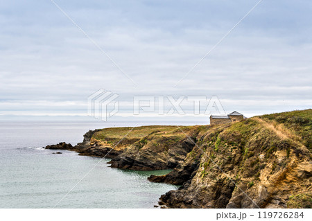 Views of the beach and the hermitage of Santa Comba in El Ferrol, Galicia, A Coruna	 119726284