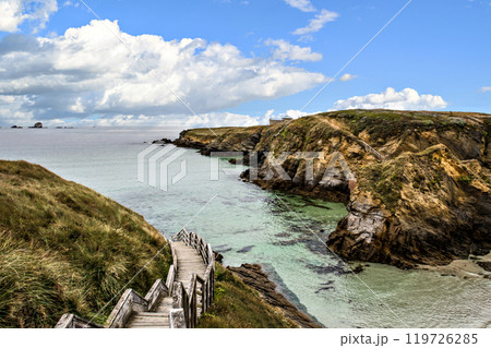 Views of the beach and the hermitage of Santa Comba in El Ferrol, Galicia, A Coruna	 119726285