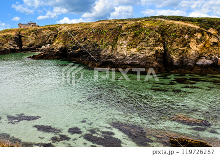 Views of the beach and the hermitage of Santa Comba in El Ferrol, Galicia, A Coruna	 119726287