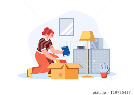 Girl Doing The Packing For House Shifting 119726417