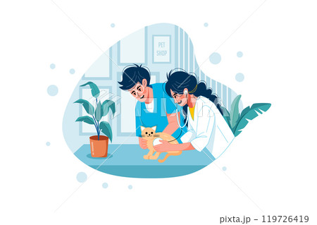 Pet doctor examining cat 119726419