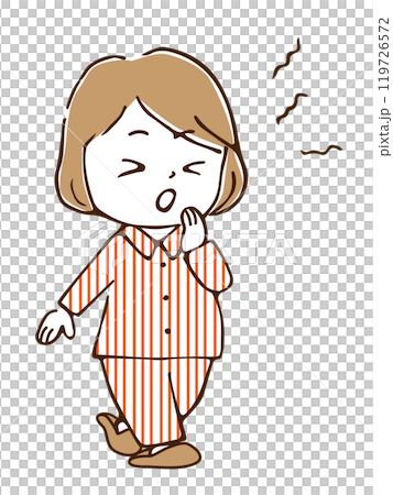 パジャマ姿であくびをする女性 119726572