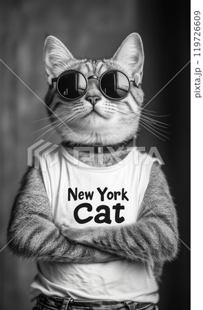 ノースリーブのシャツを着てサングラスをかけた猫 119726609